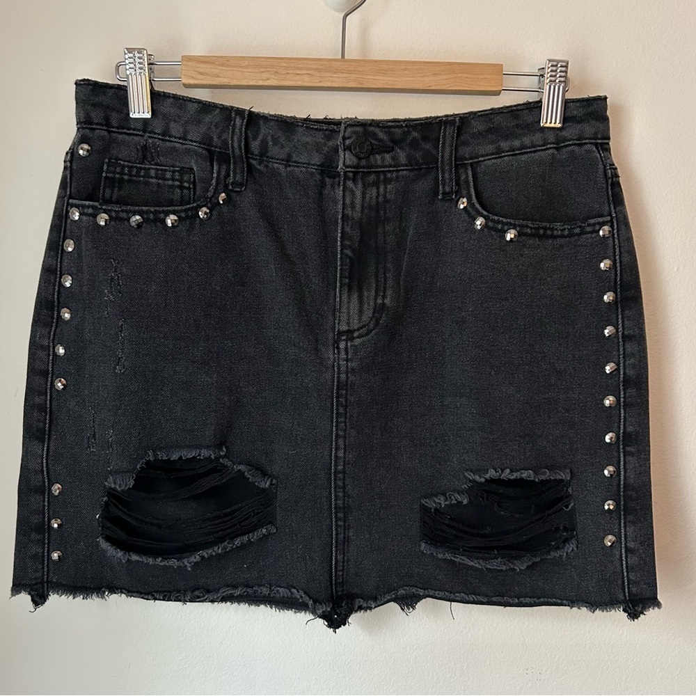 Studded Black Denim Skirt